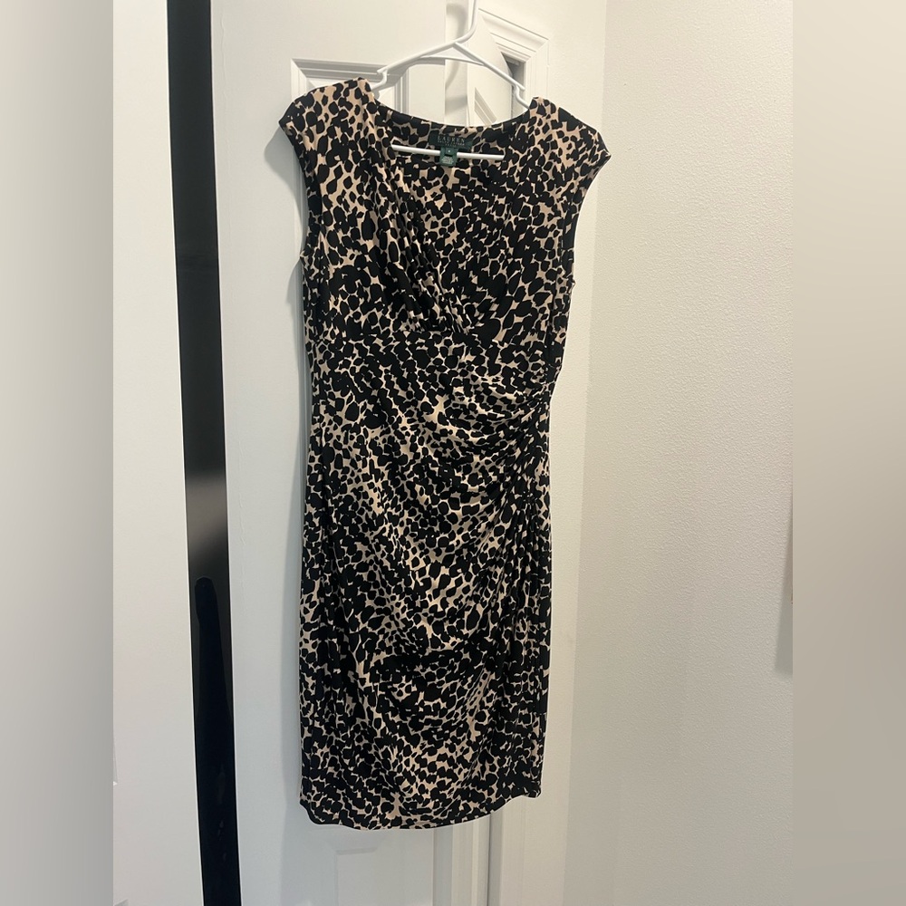 Ralph Lauren Black and Beige Animal-Print Midi Dress
